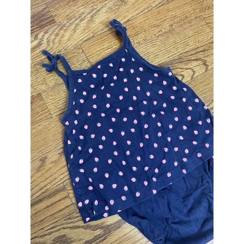 Carter's Strawberry Pink Cotton AOP Romper Ruffle Smocked Baby Girl 12 Months